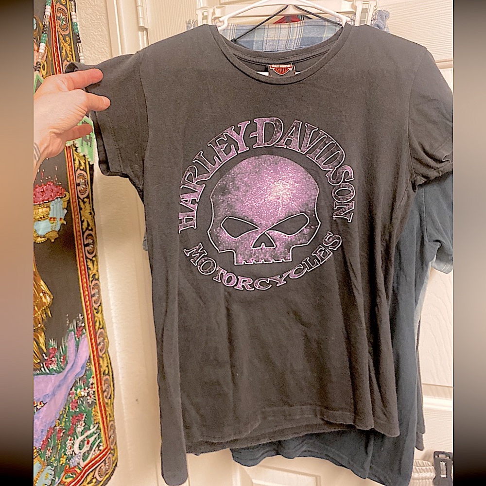 Harley Davidson purple skull tee Shirt